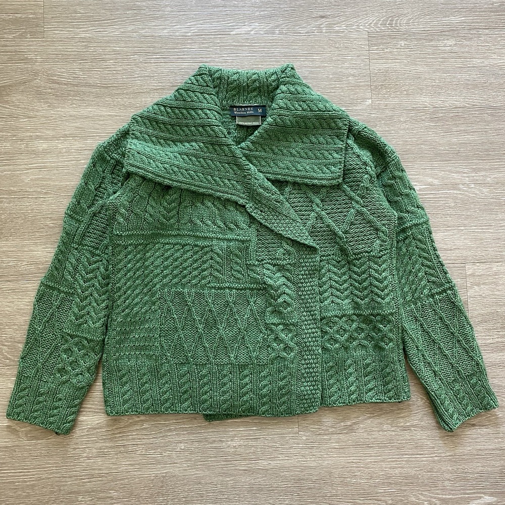 Blarney Woollen Mills One Button Patchwork Cardigan Women's M Oversized READ